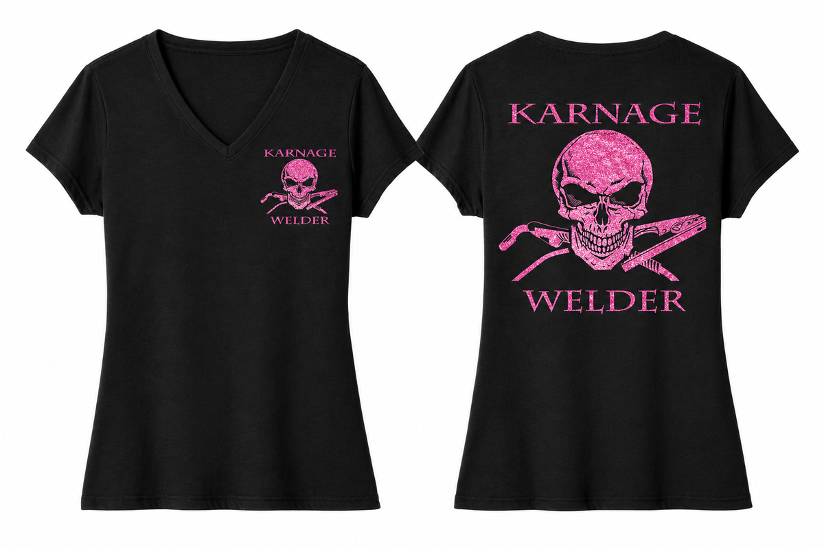 Womens V Neck Pink Glitter Tee Shirt